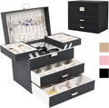 Dajasan Jewelry Organizer Box, Large Jewelry Boxes for Women Girls, Space-Saving 4 Layers Jewelry Storage Case with Drawer, Movable Metal Stand, Modern, Gift Idea (Black + Silver)