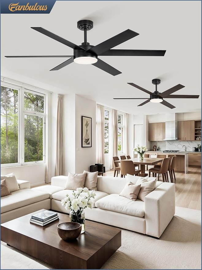 Fanbulous 56 Inch Ceiling Fans with Lights and Remote, Reversible 6 Blades, Dimmable, 3000K-6000K Adjustable, Outdoor Ceiling Fans for Patios, Large Ceiling Fan for Indoor or Covered Outdoor-Black