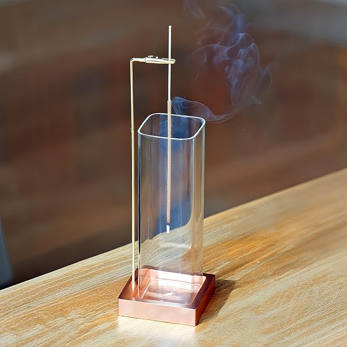 Incense Holder, Metal Incense Holder for Sticks with Glass Ash Catcher, Anti-Ash Incense Burner for Meditation Yoga Spa Room Décor (Rose Gold)
