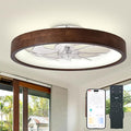 20” Modern Dark Wooden Flush Mount Low Profile Ceiling Fans with Lights | 3 Color Dimmable LED,6 Speeds,Reversible DC Motor Ceiling Fan with Light and Remote for Bedroom/Kidsroom/Dinng Room