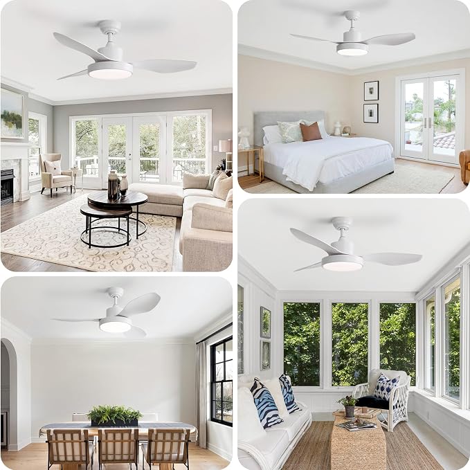 Sofucor 47 Inch Smart Ceiling Fan Modern Ceiling Fans with Lights and Remote Works with Alexa/Google/APP FLush Mount Ceiling Fans with 6 Speeds Reversible DC Motor & Timer for Patio Bedroom Outdoor