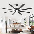 ZMISHIBO 84" Industrial Ceiling Fans with Lights, Large Ceiling Fan with 3CCT, 8 Reverisble Aluminum Blades, Quiet DC Motor, 6-Speed Remote, Indoor/Outdoor Ceiling Fans for Patios/Garage/Porch, Black