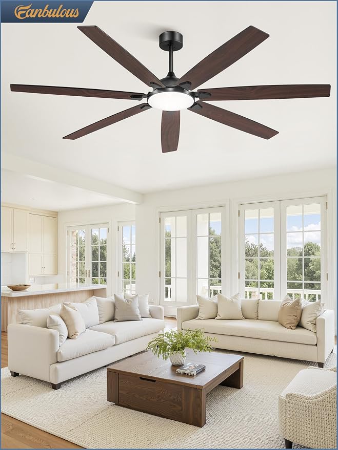 Fanbulous 72 Inch Large Ceiling Fans with Lights, Black Modern Ceiling Fan with Quiet DC Motor, 3CCT, Indoor/Outdoor Ceiling Fan with Dual Finish Reversible 7 Blades, Timer for Living Room, Patio