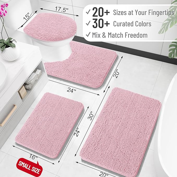 OLANLY Large Bathroom Rugs 40x32, Extra Soft Absorbent Chenille Bath Rugs, Rubber Backing Quick Dry, Machine Washable Bath Mats for Bathroom Floor, Tub and Shower, Home Decor Accessories, Dusty Rose