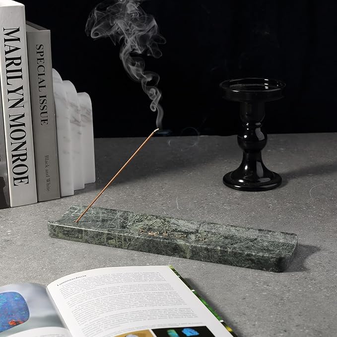 Koville Marble Incense Holder, Incense Holder for Sticks, Incense Sticks Holder Ash Catcher for Meditation Yoga SPA, Natural Stone Incense Burner, Home Table Decor (Verde Alpi)