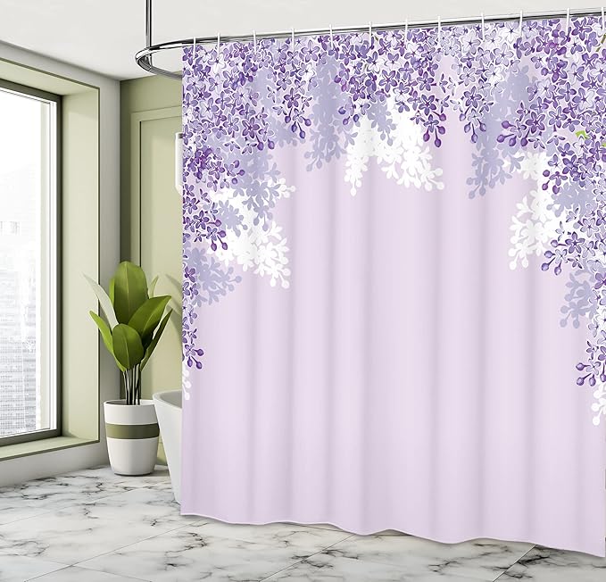 Ambesonne Flower Shower Curtain, Framing Lilac Flowers in Blossom Vernal Season Soothing Color Shades Artwork, Cloth Fabric Bathroom Decor Set with Hooks, 69" W x 75" L, Blue Violet