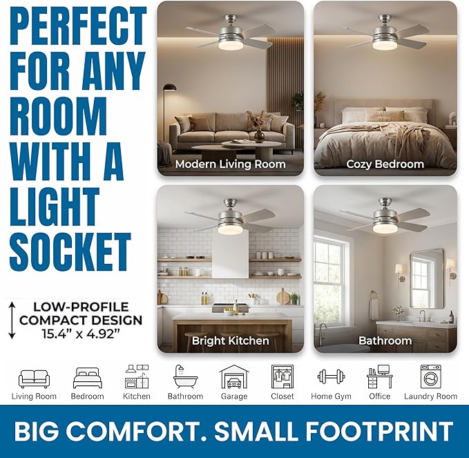 Bell+Howell Socket Breeze 15.4" Socket Fan Light with Remote Control | 1000 Lumens, 3 Fan and Light Modes, Portable, Easy to Install Ceiling Fan Replacement for Bedroom, Kitchen, Living Room