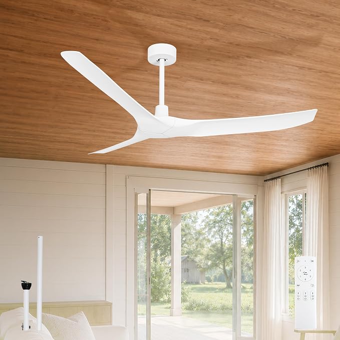60 Inch Ultra-thin Ceiling Fan Without Lights, Whole Aluminum DC Motor and Blades,6 Speed Adjustable White Indoor Outdoor Ceiling Fan for Patios and Bedroom