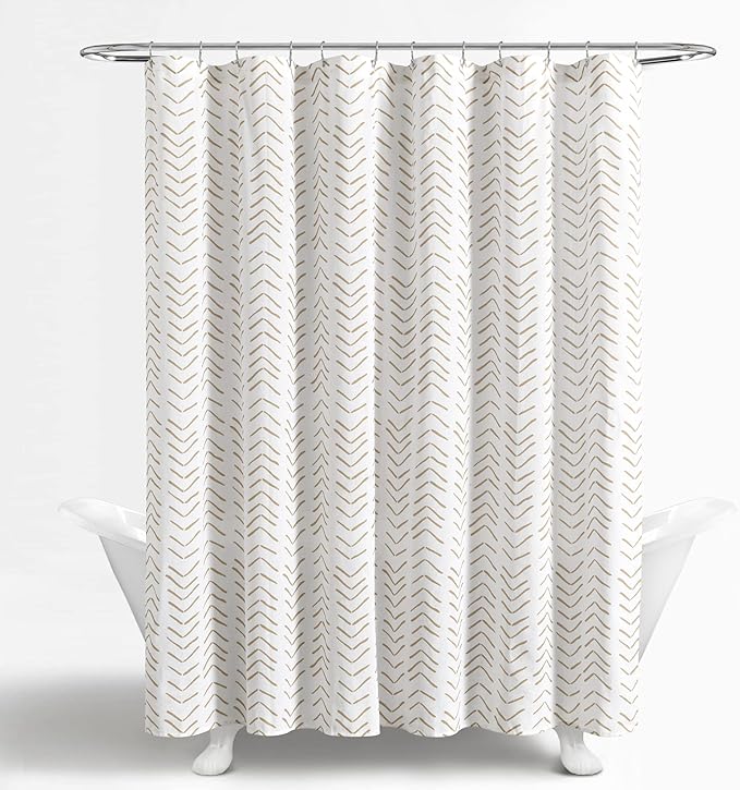 Lush Decor Hygge Modern Arrow Linen Look Shower Curtain, 72" X 72", Wheat & White