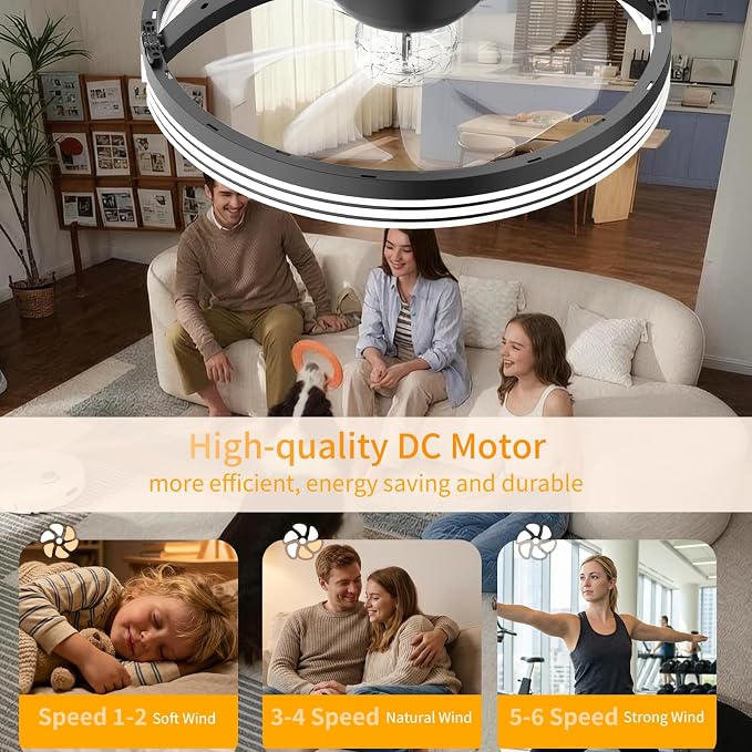 Ceiling Fans with Lights and Remote, 20" Low Profile Flush Mount Ceiling Fan, 3000-6500K Dimmable LED Fandelier, 6 Quiet Speeds for Bedroom