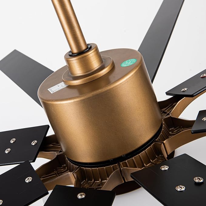 65" Vintage Black and Brushed Gold Ceiling Fan with Light, 6-Blade DC Motor, Reversible Quiet Fan with LED Module, Downrod Mount Large Ceiling Fan for Living Room Bedroom Patio