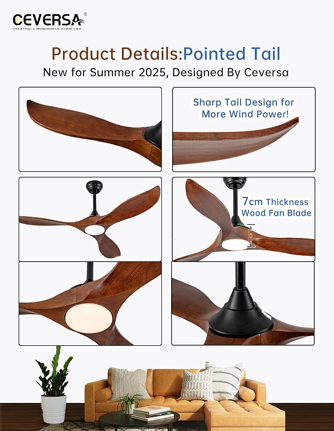 52 Inch Solid Wood Outdoor Ceiling Fans with Lights and Remote,3 Blade Modern Ceiling Fan with Wall Control Switch,Dimmable,Quiet Noiseless DC Motor for Patios,Farmhouse,Living Room,Bedroom