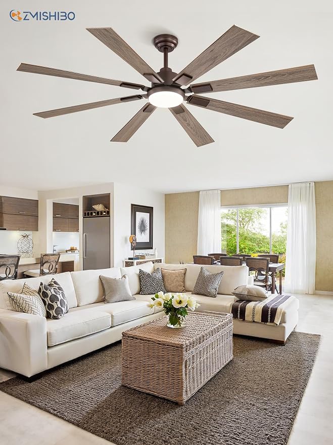 ZMISHIBO 65 Inch Ceiling Fans with Lights and Remote, Bronze Large Ceiling Fan with 3000-6000K Dimmable, Quiet Reversible DC Motor, 6 Speeds, 8 Blades Indoor/Outdoor Ceiling Fan for Patios Living Room