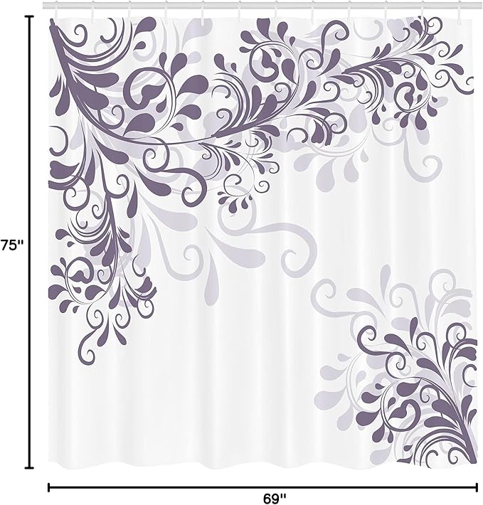 Ambesonne Oriental Shower Curtain, Floral Ivy Swirls and Leaves Abstract Modern Frame Like Artwork Image, Cloth Fabric Bathroom Decor Set with Hooks, 69" W x 75" L, Pale Eggplant