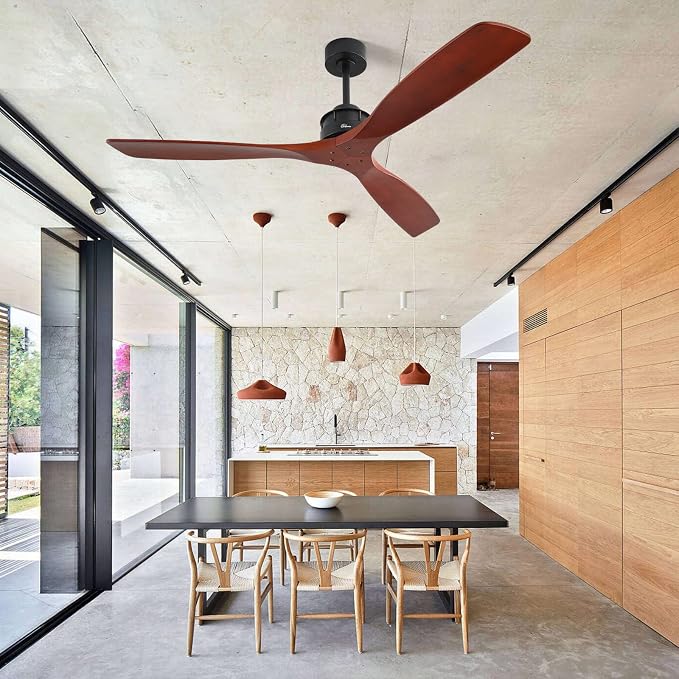 Sofucor Ceiling Fan without Lights, 60 Inch Modern Large Wood Ceiling Fan with Remote for Indoor Farmhouse Bedroom Living Room Outdoor Patio Porch, Reversible DC Motor