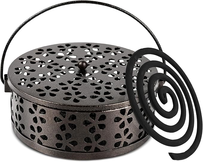 Mosquito Coil Holder,Portable Iron Incense Holder with Handle Round Heat-Resistant,Suitable for Indoor and Outdoor Camping(Bronze)
