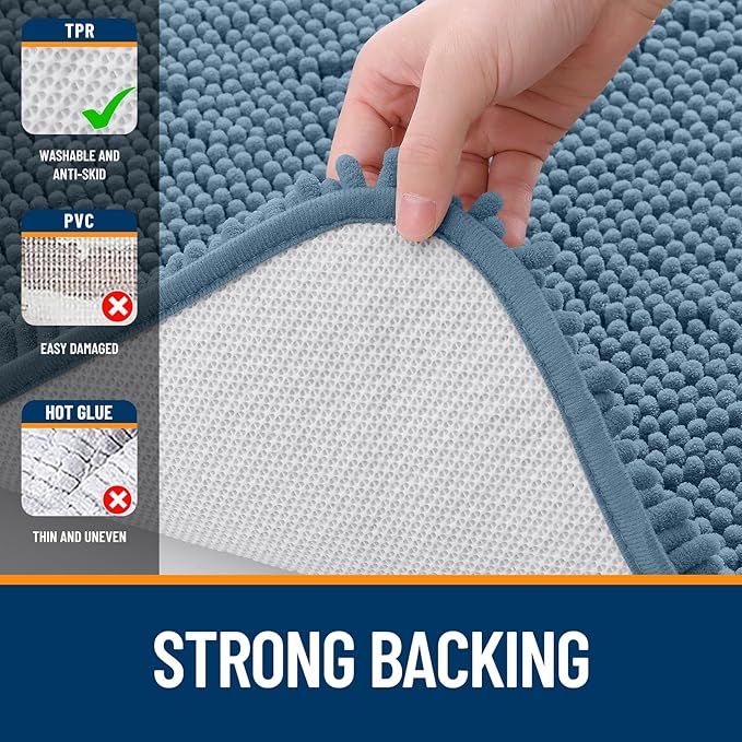 OLANLY Toilet Rugs U-Shaped 20x20, Extra Soft Absorbent Chenille Contour Bathroom Rugs for Toilet, Dry Quickly, Machine Washable, Non-Slip Bath Mat, Airy Blue