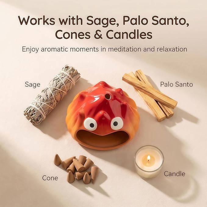 Handmade Ceramic Palo Santo Holder Burner & Sage Holder - Mini Tabletop Chiminea Burner Tray with Ash Catcher, Decorative Incense Holder for Spiritual Meditation & Yoga