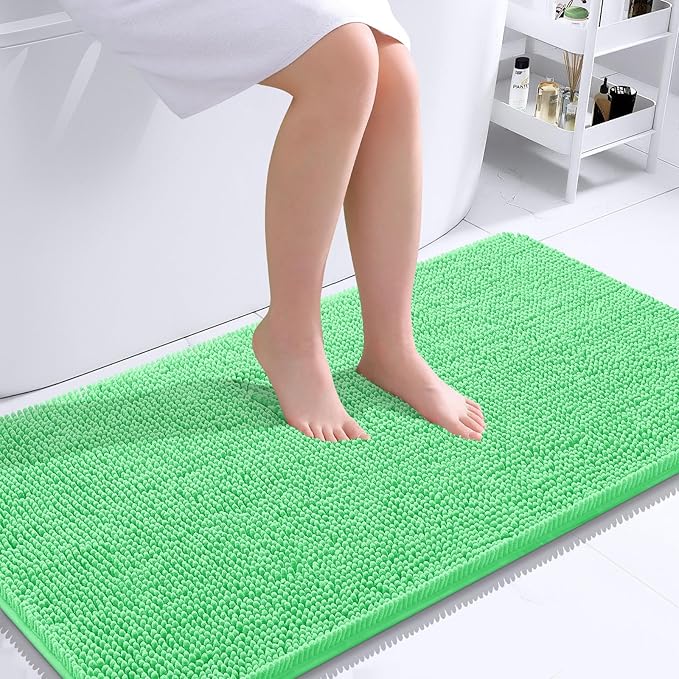 OLANLY Large Bathroom Rugs 40x24, Extra Soft Absorbent Chenille Bath Rugs, Rubber Backing Quick Dry, Machine Washable Bath Mats for Bathroom Floor, Tub and Shower, Home Decor Accessories, Mint Green