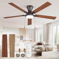 ZMISHIBO Ceiling Fans with Lights, Low Profile Ceiling Fan with Pull Chain and Remote Control, Flush Mount, Reversible, Dimmable, Noiseless, Black Pull Cord Ceiling Fan for Bedroom(60inch Brown)