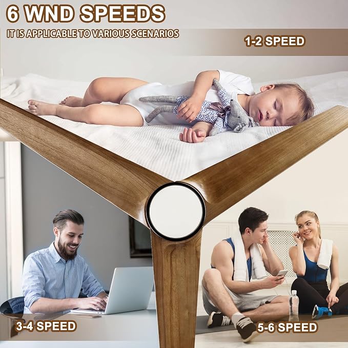 52'' Solid Wood 3 Blades Ceiling Fan RGB Light DC Reversible Remote Control | 20-year sycamore wood blades, reversible dc motor, 6-speed timer remote, dimmable rgb light with memory, bedroom living room