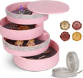 CONBOLA Jewelry Holder Organizer Ideas for Women, Small Jewelry Storage Box Earring Holder, 5-Layer Rotating Jewelry Storage Tray with Lid for Bracelets Rings Bracelets