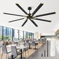 ZMISHIBO 84 Inch Industrial DC Motor Ceiling Fan, Large Ceiling Fan with 8 Reversible Blades, 3 Downrods, 6-Speed Remote Control, Home or Commercial Ceiling Fans for Porch/Garage/Shop, Black and Gold