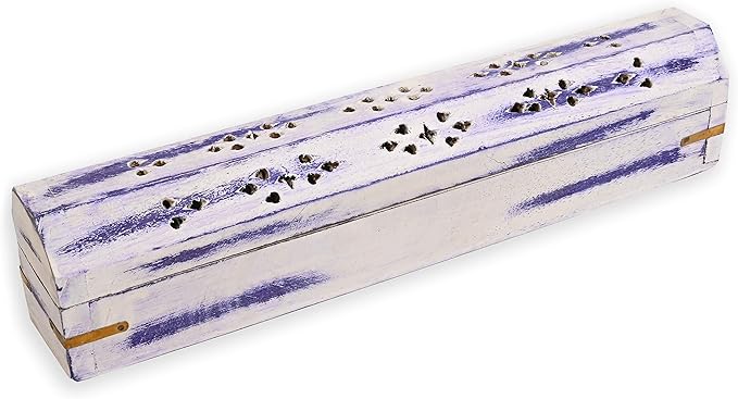 Incense Garden Pack of 2 White Washed Blue Wood Incense Box Burner 12"