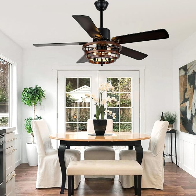 Bella Depot 52 Inch Farmhouse Ceiling Fan Chandelier with LED Light, 6-Speed, Reversible, Timer, Remote Control for Large Living Room, Covered Patio