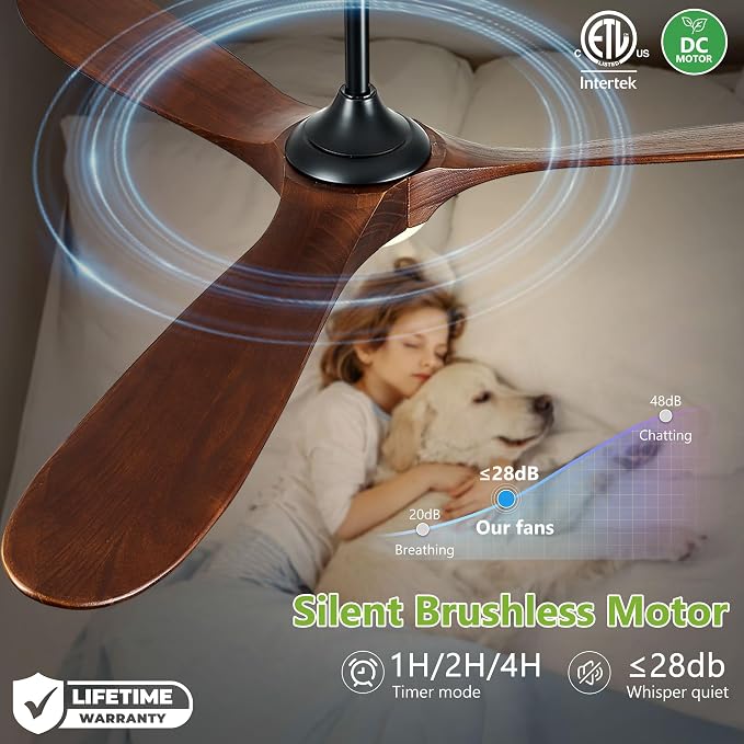 Haipeel 72 Inch Outdoor Ceiling Fans with Lights, Wood Ceiling Fan with Light and Remote Control Propeller Modern Large Ceiling Fans for Patios Farmhouse Indoor Quiet High cfm ETL, Dark Walnut