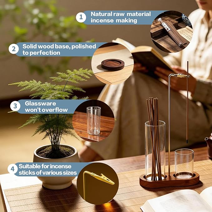 Incense Holder for Sticks with Glass Ash Catcher,Ash-Proof Incense Stick Burner,with 40 Sticks of Incence,Modern Incense Holder for Spa,Yoga,Meditation and Home Decor (1P)