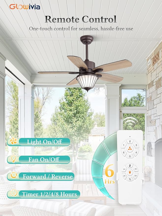 42 Inch Outdoor Ceiling Fan with Lights for Patios, IP65 Waterproof, Remote Control, 6-Speed Quiet DC Motor, 5 Dual Finish Blades, Farmhouse Ceiling Fan for Patios Porch Pavilion(Oil-Bronze)
