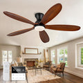 52 Inch Flush Mount Ceiling Fans with Lights, Remote, Dimmable, Power-Off Memory, Quiet DC Motor,5 Blades Wood Ceiling Fan with Light, Low Profile Outdoor/Indoor Hugger Ceiling Fan for Patio