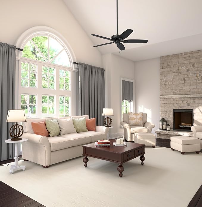 Hunter 52 inch Indoor Ceiling Fan No Light with Pull Chain - Black Ceiling Fan without Light, Standard Mount, 5 Blades, For Bedroom, Living Room, or Kitchen - Builder Elite 53243, Matte Black | Standard Mount, Pull Chain, 5 Blades, For Bedroom, Living ...