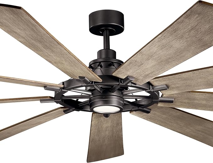 Kichler Gentry XL 85" Ceiling Fan with Lights, 1-Light LED, 3000K, 9-Blade Modern Rustic Fan for Bedroom in Anvil Iron, (85" W x 16.5" H), 300285AVI