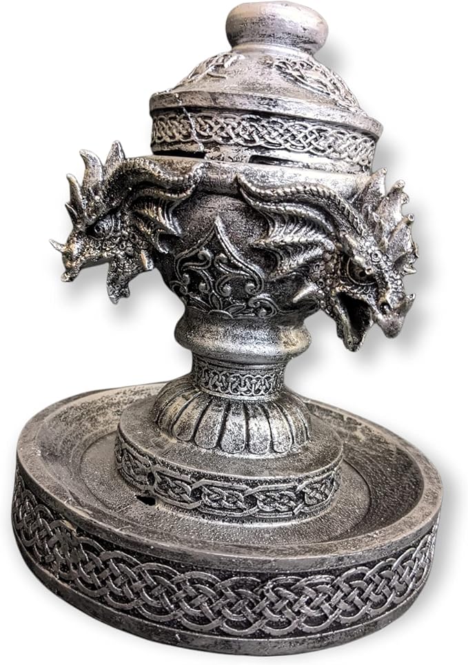 Polyresin Backflow Incense Burner - Celtic Triple Dragon Head (7" Height)