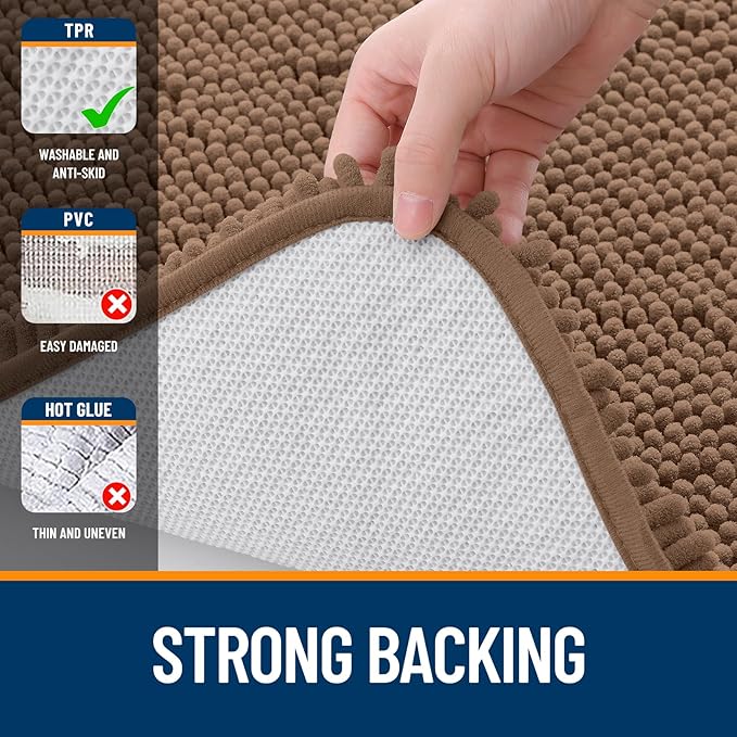 OLANLY Toilet Rugs U-Shaped 24x20, Extra Soft Absorbent Chenille Contour Bathroom Rugs for Toilet, Dry Quickly, Machine Washable, Non-Slip Bath Mat, Mocha