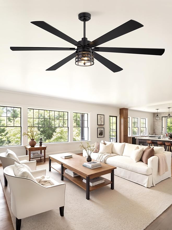 Fanbulous 72 Inch Large Farmhouse Ceiling Fan with Light & Remote,Black | Powerful 6-Speed Reversible DC Motor, Industrial 6 Dual Finish Blades, Ideal for Living Room, Bedroom, Patio, Garage