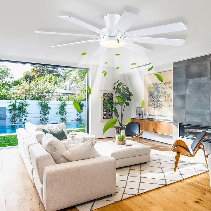 Mpayel Ceiling Fans with Lights, 52 Inch Low Profile Flush Mount Ceiling Fan, Modern White Ceiling Fan with Light for Bedroom Living Room, Remote/APP Control, Quiet DC Motor, Dimmable, 8 Wood Blades