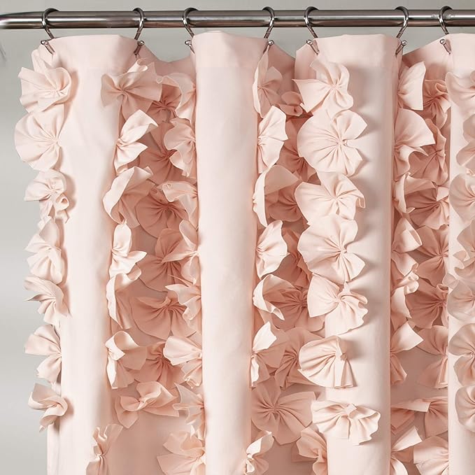 Lush Decor Riley Shower Curtain, 72" W x 72" L, Blush - Bathroom Curtain - Coquette Decor - Bow Shower Curtains - Cottage Core - Fabric Shower Curtains