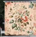 Ambesonne Floral Shower Curtain, Vintage Countryside Cottagecore Vibe Flowers Pastel Tones Paint Print, Cloth Fabric Bathroom Decor Set with Hooks, 69" W x 70" L, Pale Peach Reseda Green