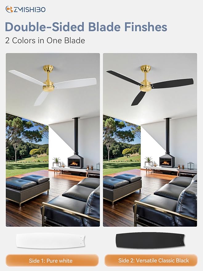 ZMISHIBO 2 Pack 52 Inch Outdoor Ceiling Fans with Remote, Gold Ceiling Fan No light with Quiet Reversible DC Motor, 6 Speeds, 3 Blade Modern Ceiling Fans for Patio Living Room Bedroom Indoor