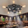 20" Retro Industrial Steampunk Ceiling Fans with Lights and Remote,Low Profile Flush Mount Bladeless Ceiling Fan with Light,Nautical Style 6 Speeds for Bedroom Kitchen Island Bar Cafe