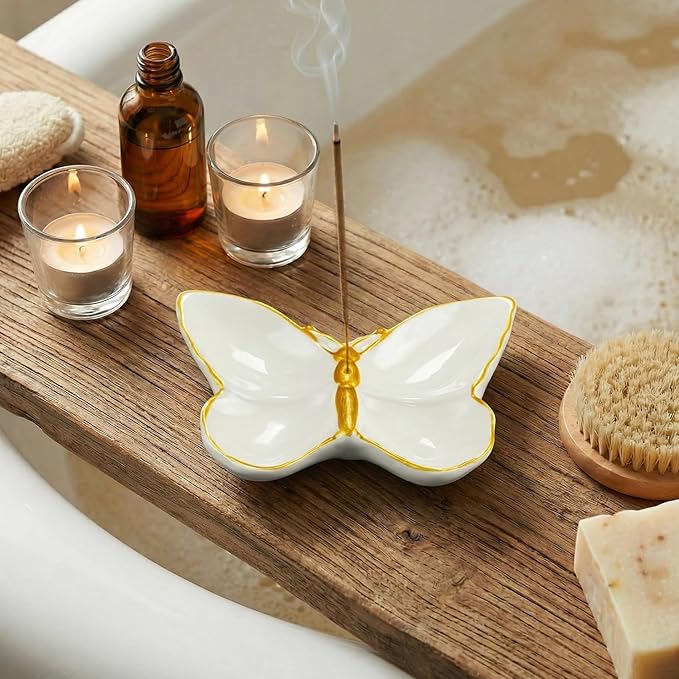 Butterfly Incense Holder for Sticks, Handmade Ceramic Incense Burner, Sage Stick Burner and Palo Santo Holder for Zen Yoga Spa Meditation Home Decor, Butterfly Spiritual Gifts for Women Mom