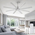 ZMISHIBO 65 Inch Industrial DC Motor Ceiling Fan, Large Ceiling Fan with 8 Reversible Blades, 3 Downrods, 6-Speed Remote Control, Home or Commercial Ceiling Fans for Porch/Garage/Shop, Nickel
