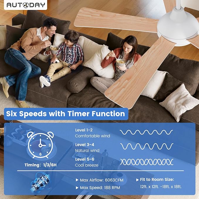 Ceiling Fans with Lights and Remote/App Control: 52 Inch White Ceiling Fan with Light, Quiet Reversible DC Motor, Dimmable Tri-Color LED, Modern Ceiling Fan for Bedroom/Patio, Indoor/Outdoor