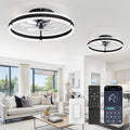 LEDIARY 20" Ceiling Fans with Lights and Remote, Black Low Profile Ceiling Fan with Light, 3000-6000K Dimmable Fandelier Ceiling Fans, Modern Flush Mount Fan Light for Bedroom-2 Pack
