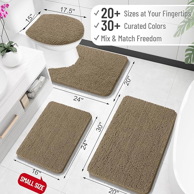 OLANLY Large Bathroom Rugs 59x35, Extra Soft Absorbent Chenille Bath Rugs, Rubber Backing Quick Dry, Machine Washable Bath Mats for Bathroom Floor, Tub and Shower, Home Decor Accessories, Tan