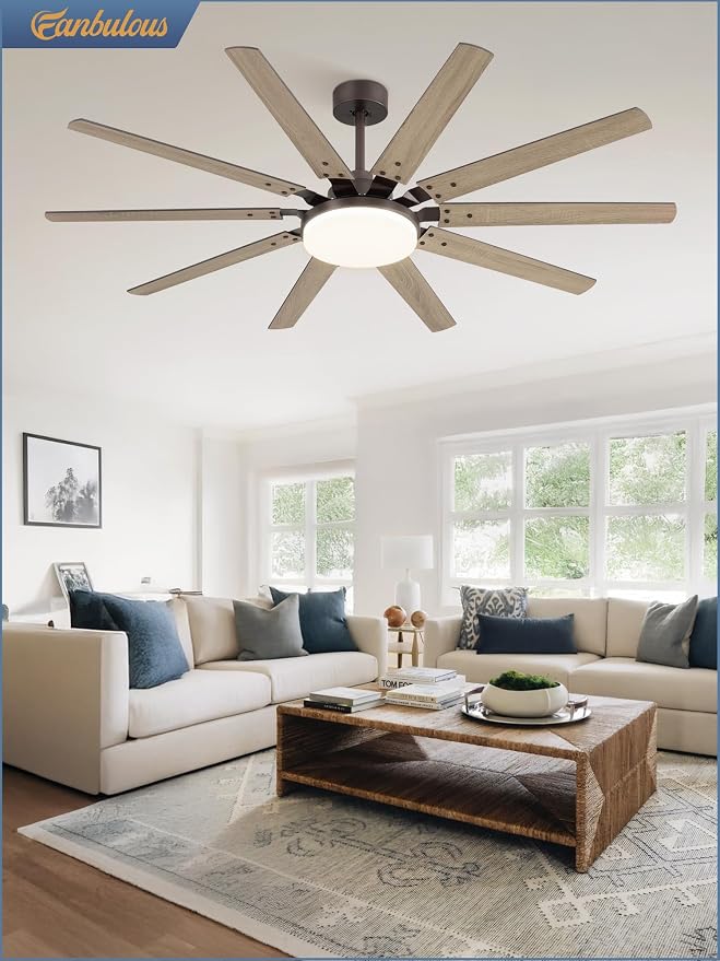 65 inch Large Oil Rubbed Bronze Ceiling Fans with Lights and Remote, Indoor/Outdoor Farmhouse Ceiling Fan with 10 Blades, 32W LED light 3 CCT, 6 Speed Reversible Quiet DC Motor, Dual Finish Blades