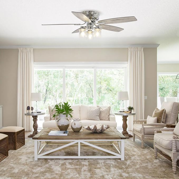 52" Flush Mount Ceiling Fans with Lights and Remote - Quiet Reversible Motor, 3-Speed Adjustment & Timer Function, Retro Ceiling Fan for Living Room, Bedroom, Dining Room